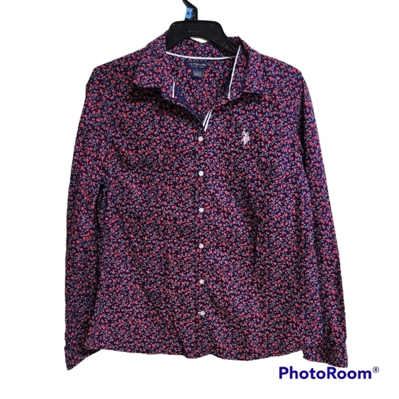 U.S. Polo Assn Navy Blue Floral Button Down Top - Picture 1 of 7